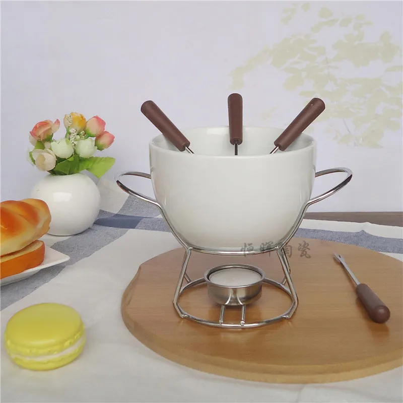 Ceramic Cheese fondue set cheese warmer chocolate pot on a metal stand|cheese set|fondue setcheese |
