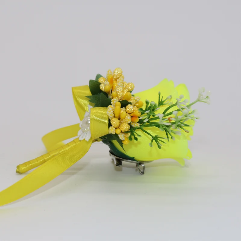 Бутоньерка для Жениха Лучший человек 5 шт. желтая шелковая атласная роза с