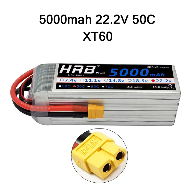 Hrb RC Lipo 1 S 2 S 3 S 4S 5S 3,7 V 7,4 V 11,1 V 14,8 V 18,5 V Батарея 1500 mah 2200 mah 3300 mah 4200 mah 5000 mah 5200 mah 6000 mah 10000 mah - Цвет: 6S 5000mah 50C XT60
