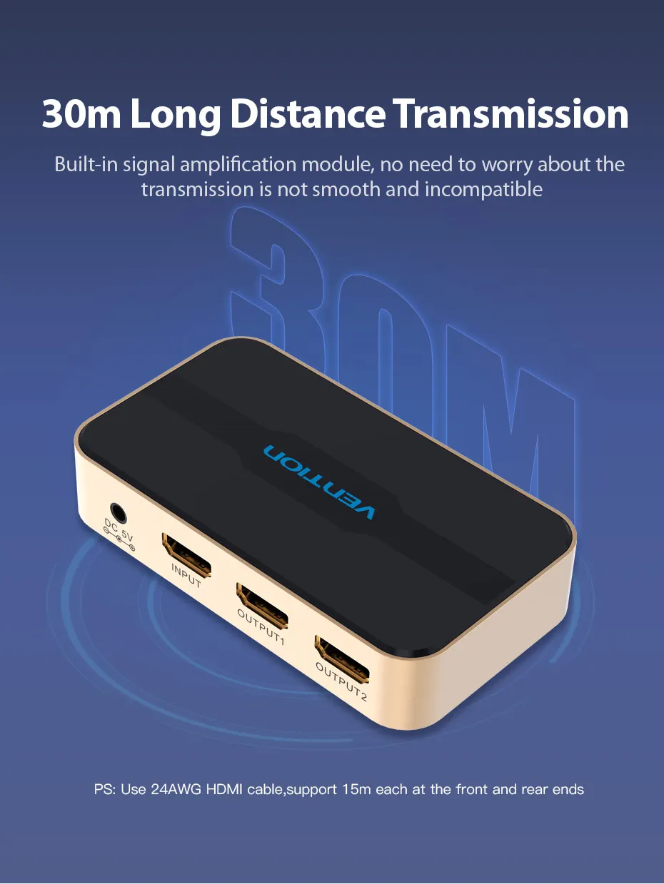 Vention 1 в 2 Выход HDMI разветвитель HDMI коммутатор 1x2 HDMI 1 вход 2 Выход разветвитель для xbox 360 PS3 PS4 HDMI коммутатор 4K* 2K