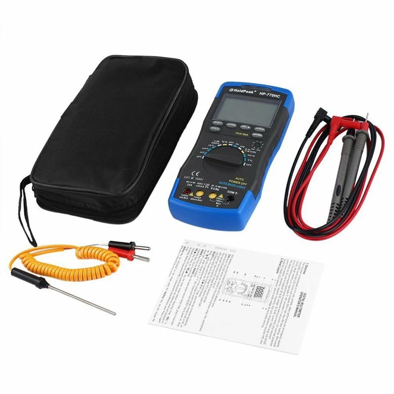 Holdpeak Hp-770Hc True Rms Auto Ranging Digital Multimeter With Ncv Feature And Temperature/Frequency/Duty Cycle Test