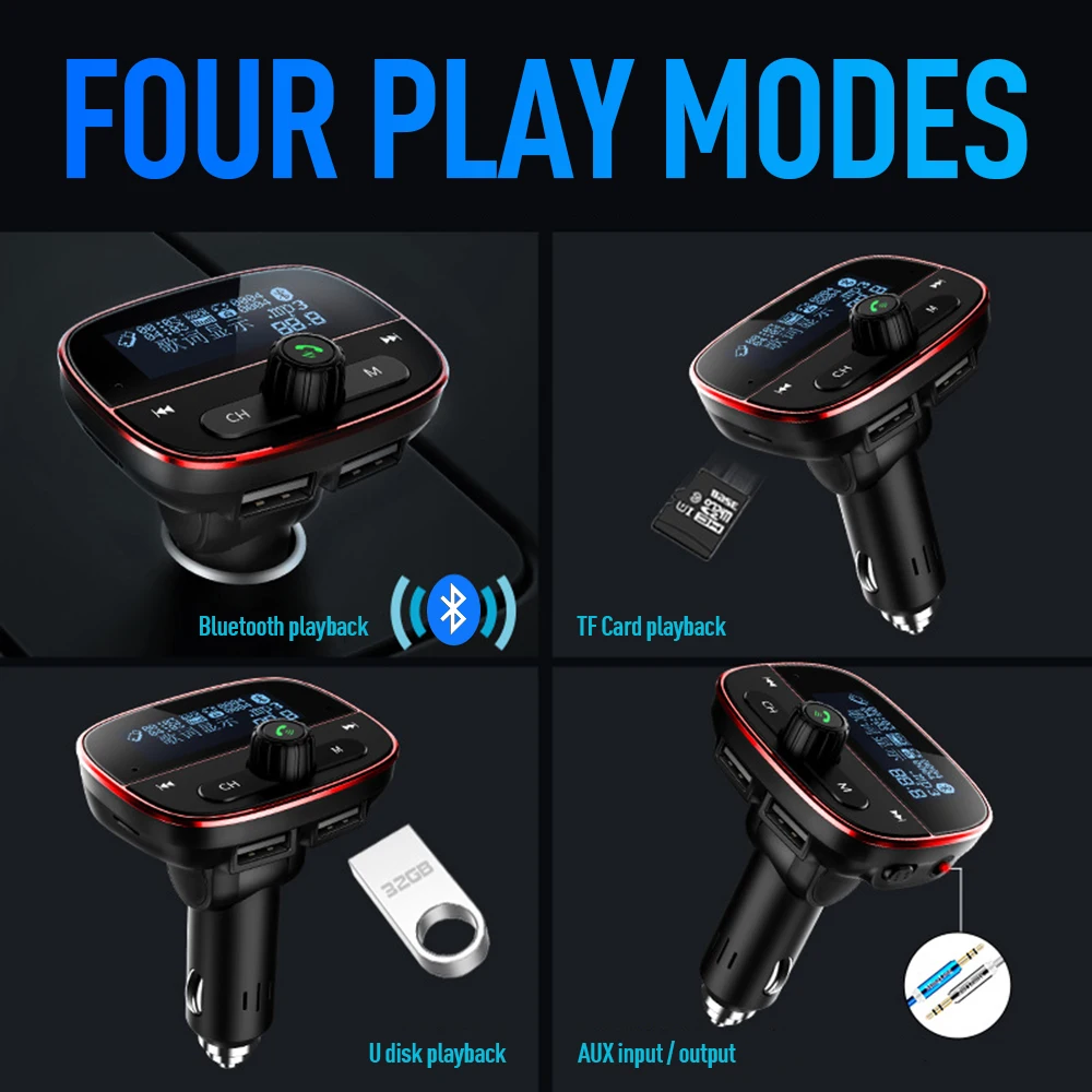 Автомобильный беспроводной Bluetooth комплект, fm-передатчик, ЖК-дисплей, Автомобильный MP3-плеер, двойное USB зарядное устройство, прикуриватель, автомобильные аудио аксессуары
