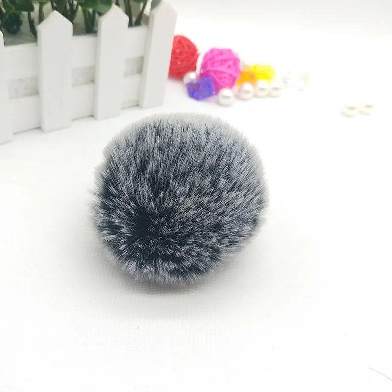 Black Gray 8 см шарик из искусственного кроличьего меха брелок помпон пушистая прекрасная цепочка для ключа брелок симпатичный помпон Pom Porte Clef для женщин Сумка Подвески Игрушки - Цвет: Black Gray