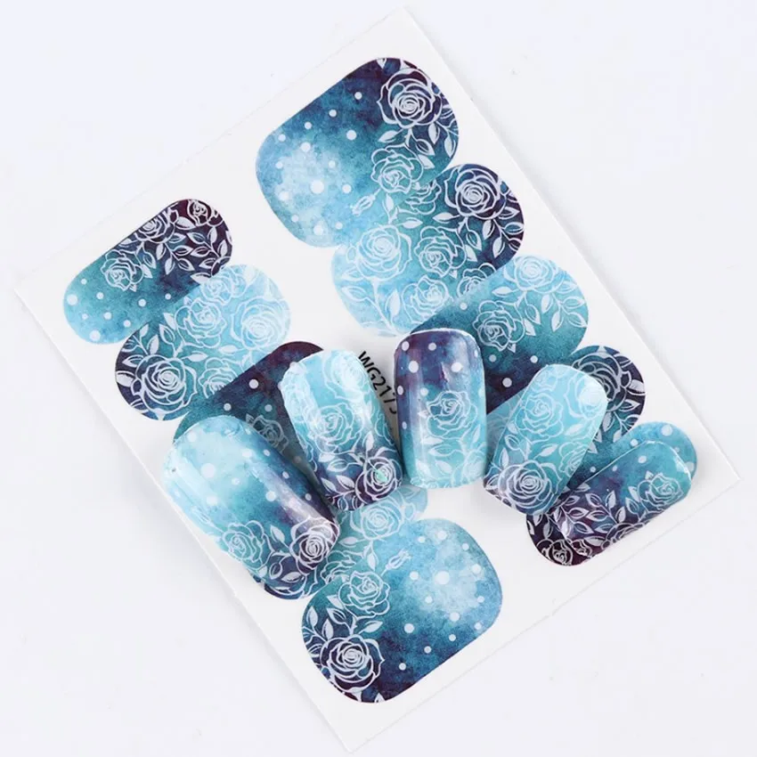 Ногтей Стикеры Водные Наклейки Для женщин Голубая роза трансфер Nail Art украшения