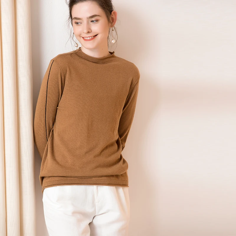 Women Pullovers 100%Wool Turtleneck Sweater 2018 FALL Winter Wool For Khaki Knitwear | Женская одежда