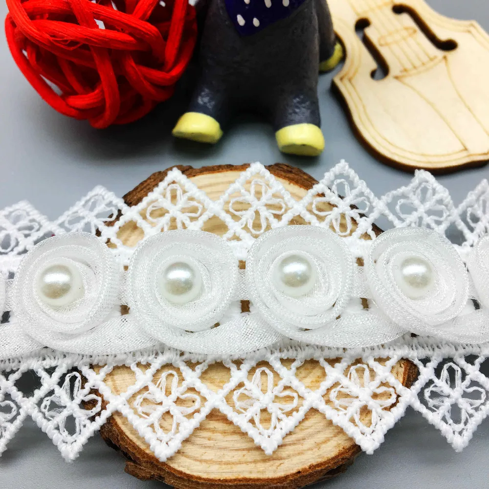 2 yd винтажное кружевное платье с цветами роз и жемчугом отделкой из ленты