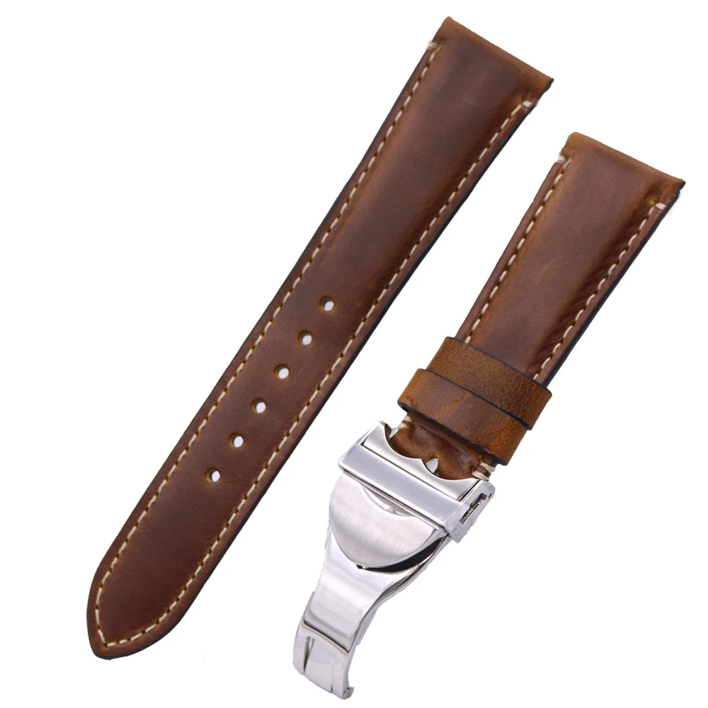 Rolamy 20 22mm Durable Real Leather Replacement Wrist Watch Band Strap Belt Bracelet For Tudor Seiko Rolex Omega
