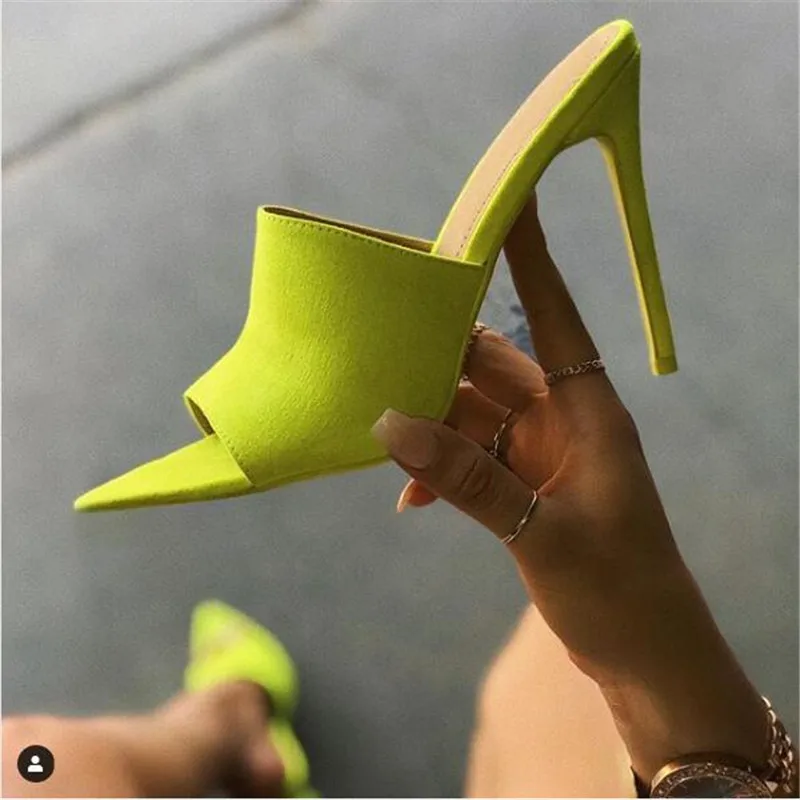 Summer Style Women Leopard High Heels Mules Pointed Toe Sexy Women Slides Female Thin High Heels Female Outdoor Slippers