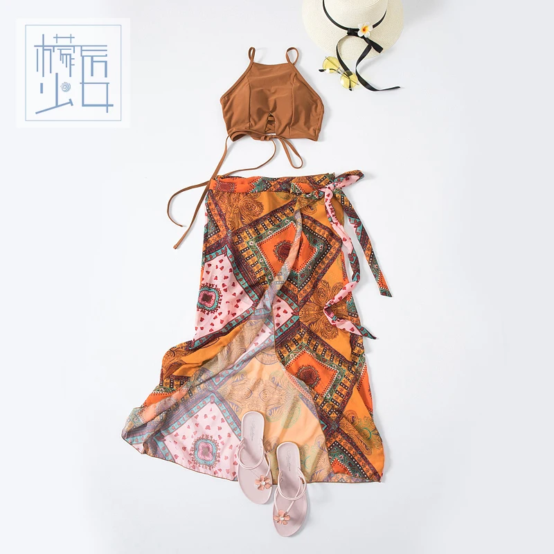 Новый женский купальник бикини + из двух частей 2018 летняя с цветочным принтом