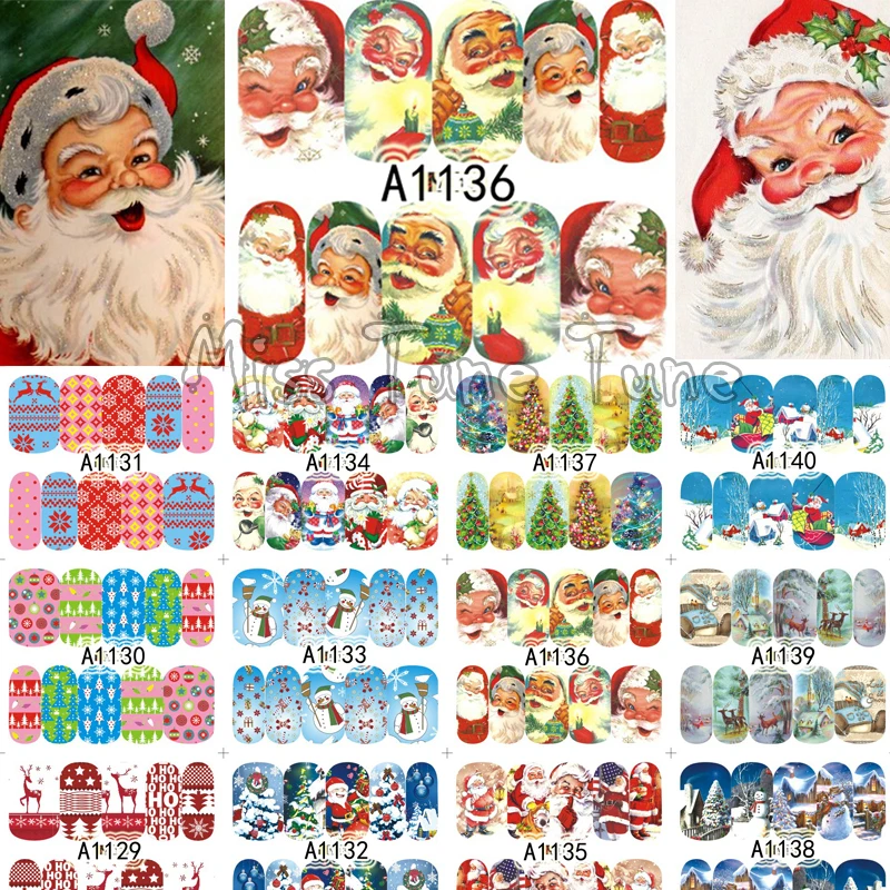 

12 Full Cover Christmas Large Nail Art Water Transfer Nail Stickers Decal Santa Clause Snowman XMAS Nordic Reindeer