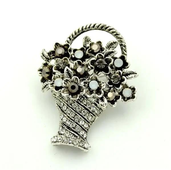 

Винтаж Стиль Antiique серебряного цвета с украшением в виде кристаллов корзина со стразами с полным брошь в форме цветка
