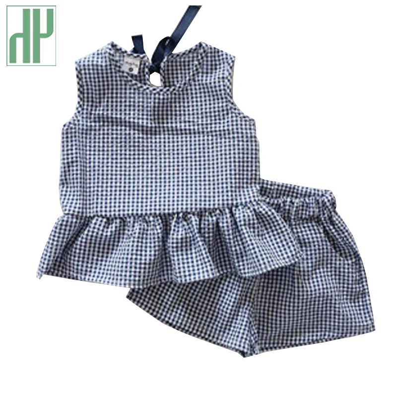 Летняя одежда для маленьких девочек полосатая футболка без рукавов + шорты