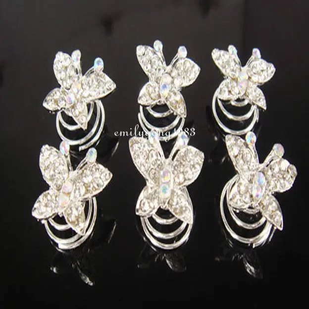 

6 Pcs Wedding Butterfly Crystal Hair Twists Spins Pins Hair Accessory //Free Shipping