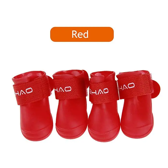 red 4 шт., Обувь для собак, водонепроницаемая, дождевая, обувь для питомцев, для собак, щенков, резиновые сапоги, карамельный цвет, обувь для щенков, товары для питомцев, 7 цветов - Цвет: red