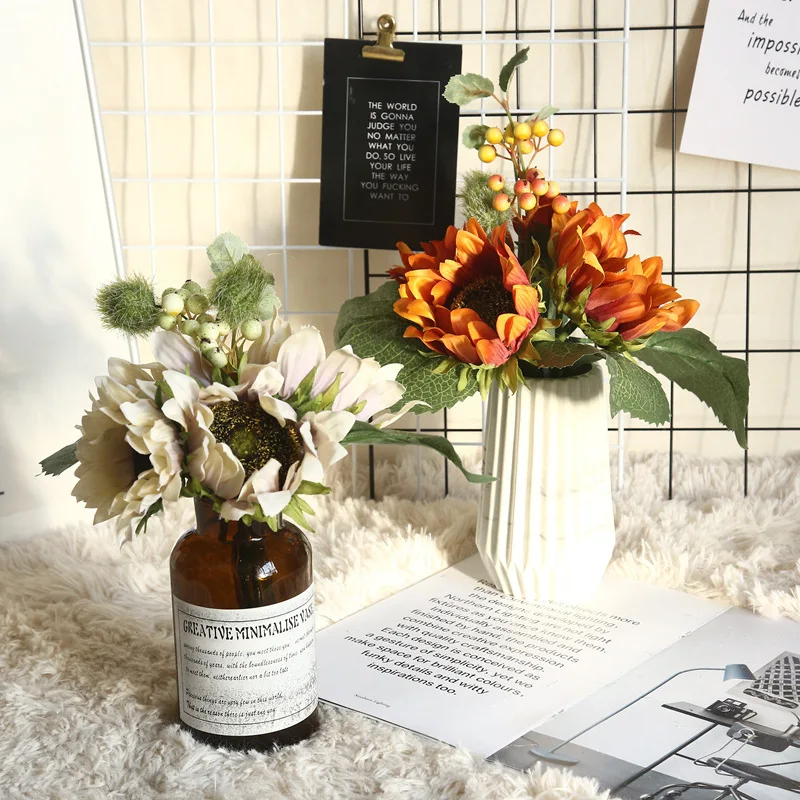 

Artificial Flower Bunch Silk Fake Flower Sunflower DIY Festival Supply Wedding Party Decoration Bouquet For Home Decor