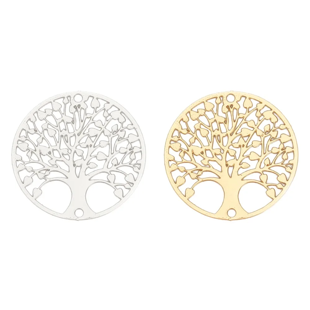 

DoreenBeads 10 PCs Fashion Iron Based Alloy Filigree Stamping DIY Connectors Round Silver Color Gold Tree of Life 20mm Dia