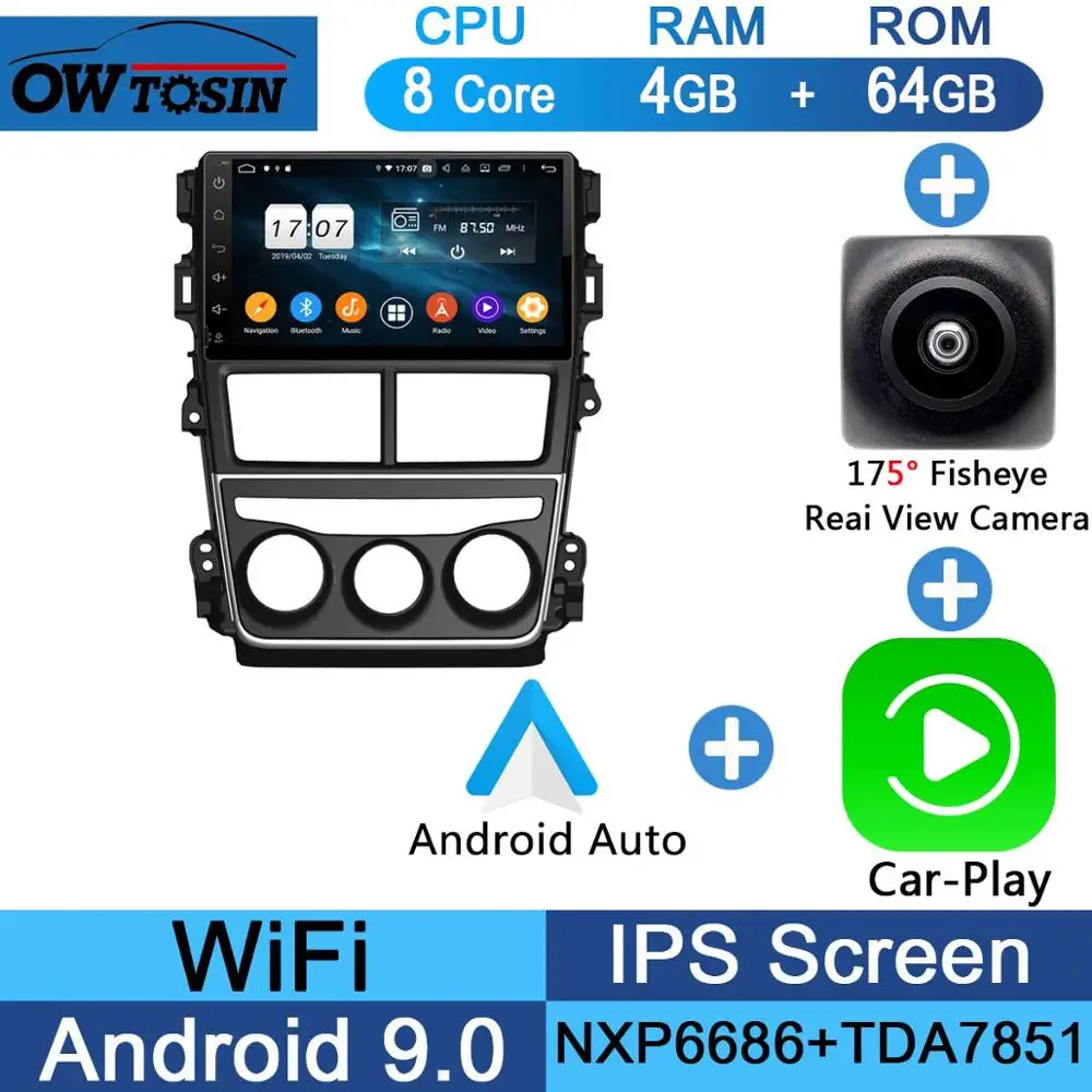 Fisheye Carplay n A " ips 8 Core 4G ram+ 64G rom Android 9,0 автомобильный dvd-радио GPS для Toyota Yaris, Vios DSP CarPlay Parrot BT стерео - Цвет: Fisheye Carplay n A