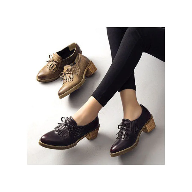 

Women's Maroon Slip-on Fringed Leathe Lace-Up Riband Women Shoes Attractive Incomparable Noble Generous Fashion FSJ Elegant