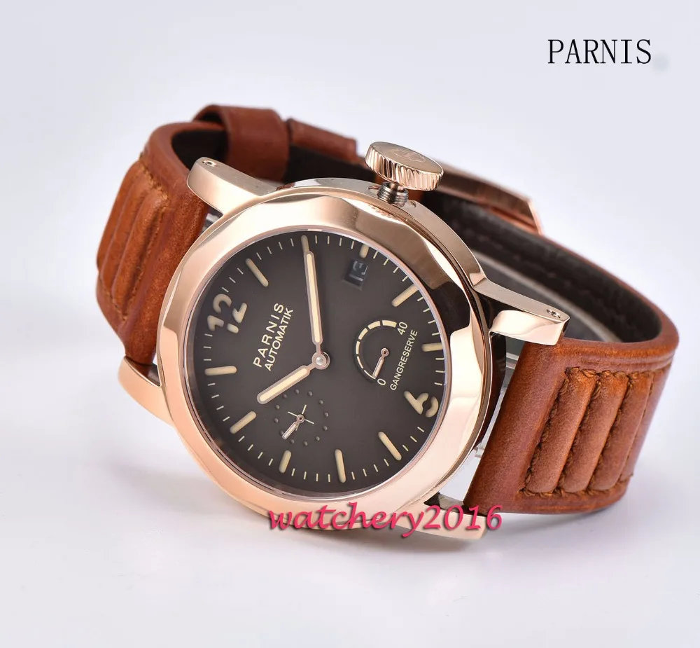 Военные 44 мм парниш кофе циферблат светящиеся стрелки Дата роза золотой чехол ST