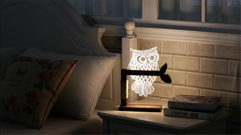 FUMAT 3D Acrylic Owl Lamp Creative Cute OWL Wooden Base Decor Bedside Table Lampara Xmas Gift Brithday | Лампы и освещение