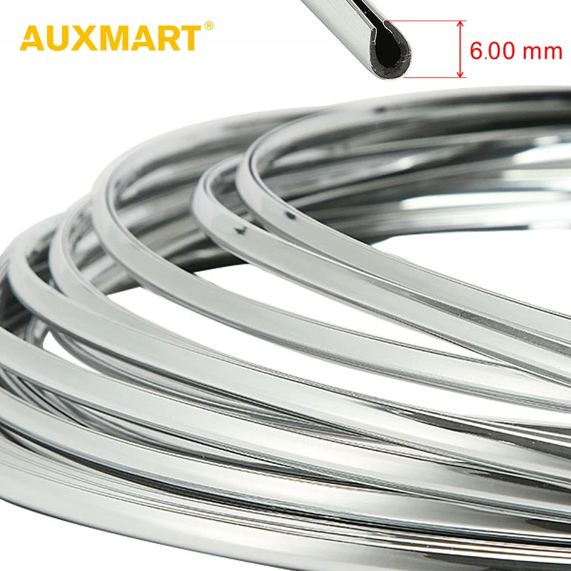 AUXMART, 6 мм, 3 метра, хромированные полоски для гриля, автомобильная дверь, u-стиль, решетка, отделка, наклейка, интерьер/внешний декор, хромированные полоски