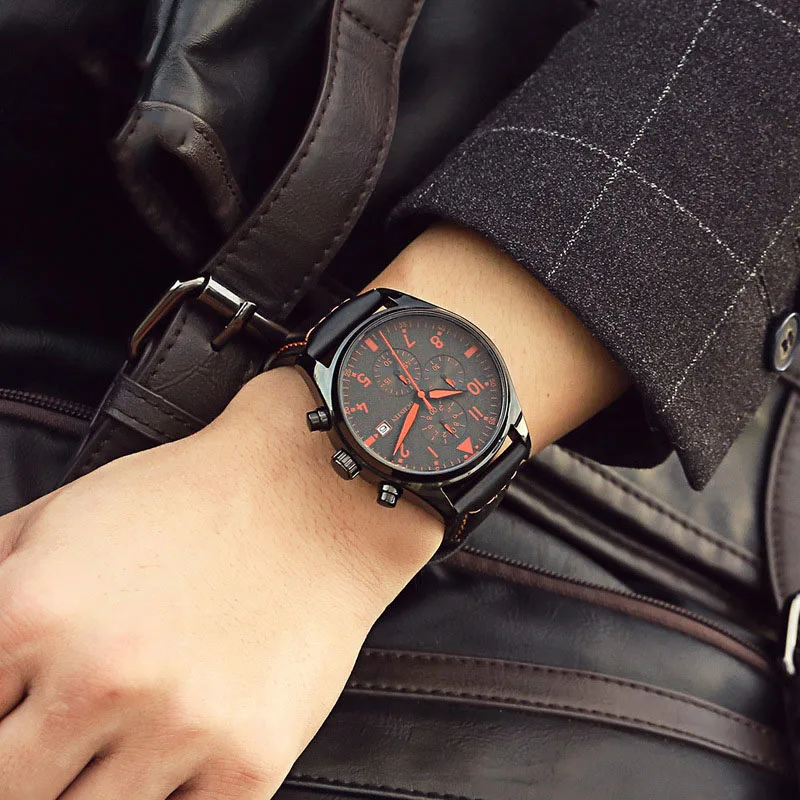 Multi-function мужские часы Популярные Кварцевые в деловом и повседневном стиле кожа
