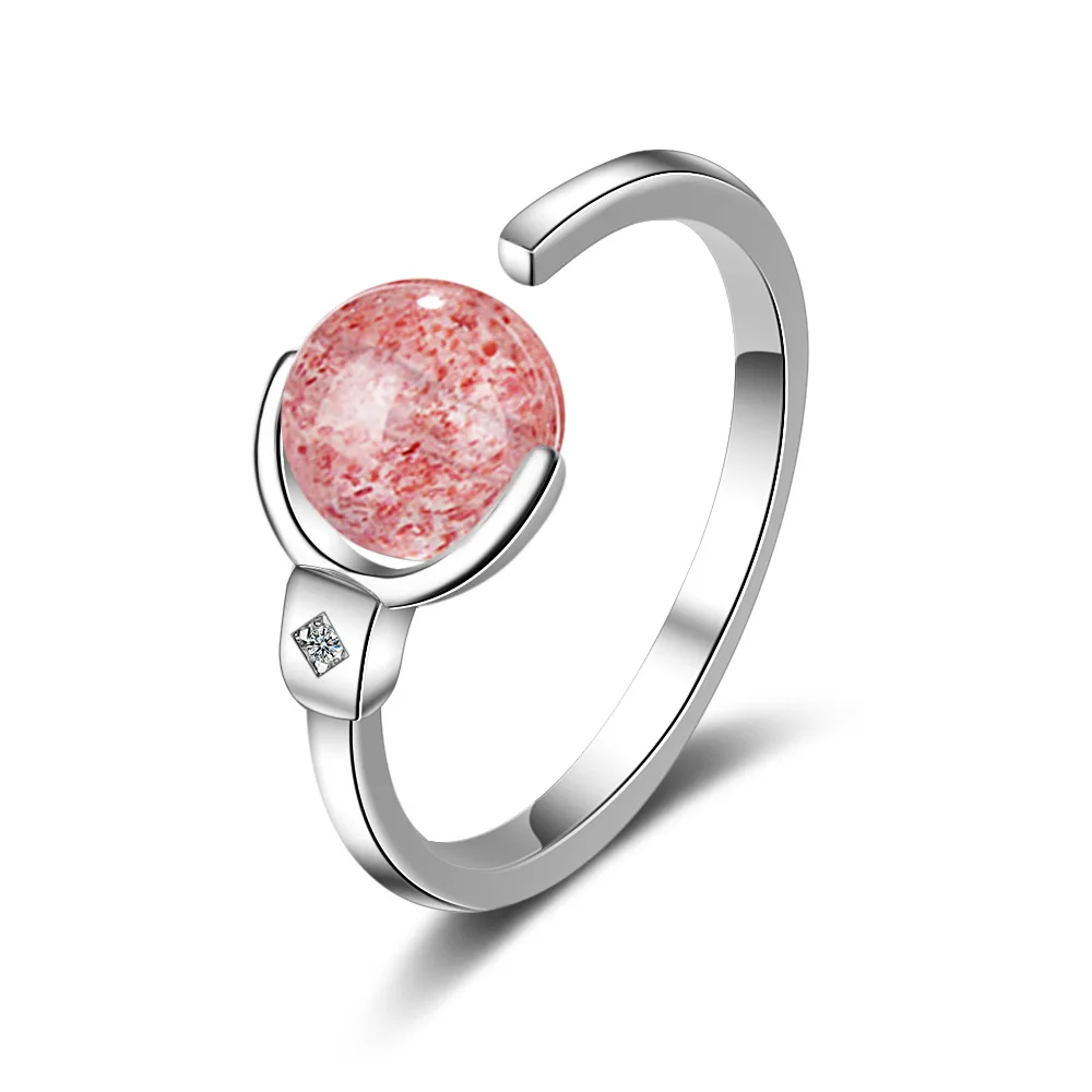 

Trendy Pink Strawberry Quartz 925 Sterling Silver Lady Finger Rings Jewelry Women Birthday Gift No Fade Open Ring Cheap