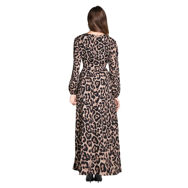 Платье женское шифоновое с леопардовым принтом длинным рукавом | Тематическая