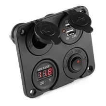 DC 12V-24V Car Boat Cigarette Lighter Socket Dual USB Charger Voltmeter Switch Panel for Vehicle Car boat motor home