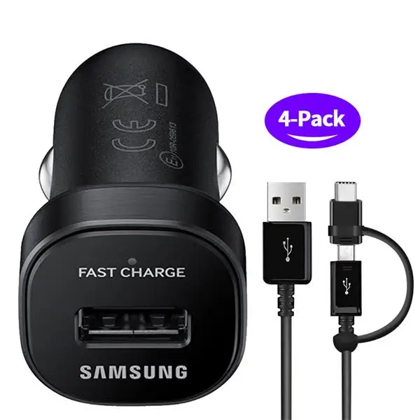 Samsung Galaxy Note9 S9 S8 plus быстрое автомобильное зарядное устройство 18 Вт 9V2A Micro USB кабель 2 в 1 usb type C кабель Note8 S7 S9plus Note8 - Тип штекера: Four PCS