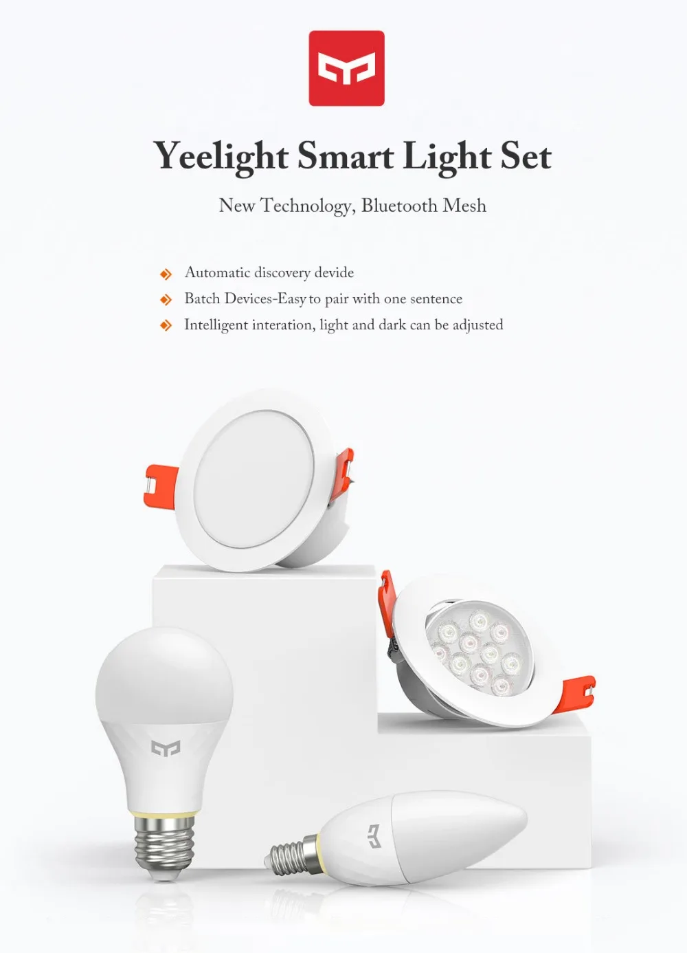 Xiaomi Yeelight Bluetooth Сетка Смарт E14/E27 лампа светильник прожектор работает с Yeelight голосовой динамик и Xiaoai часы приложение управление