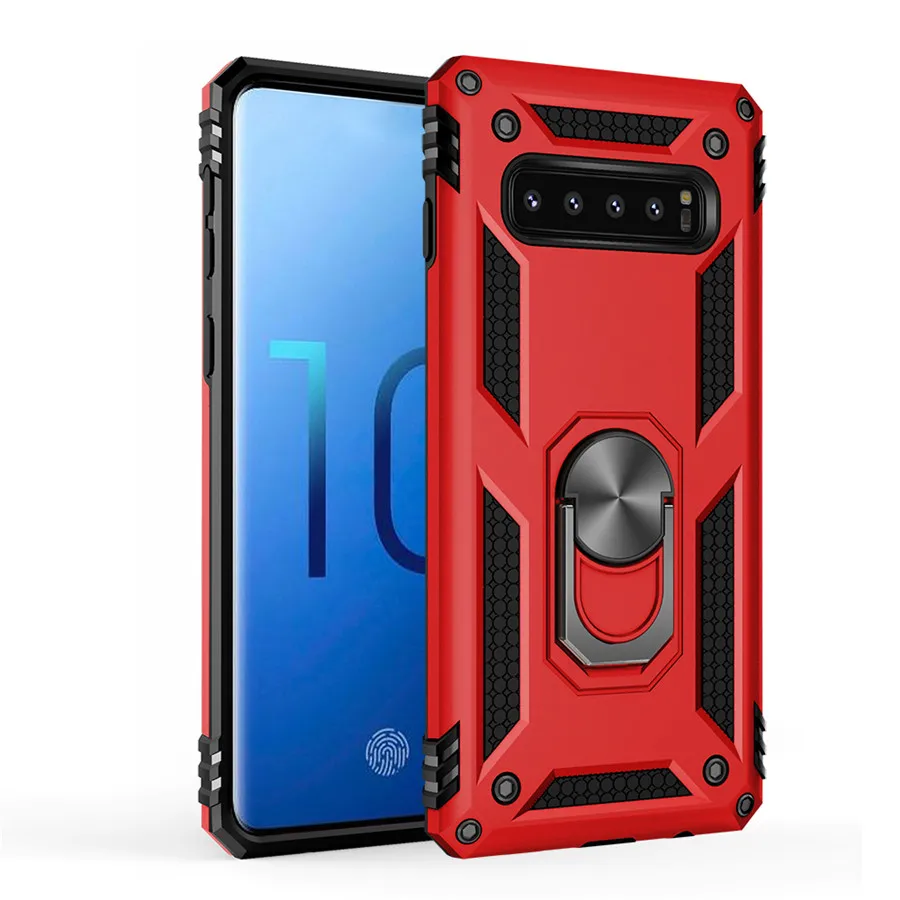 Red Противоударный бронированный чехол для samsung Galaxy S10 S9 S8 плюс S10e Note 9 8 A6 A7 A9 J4 J6+ магнитное автомобильное кольцо с подставкой для задней панели - Цвет: Red