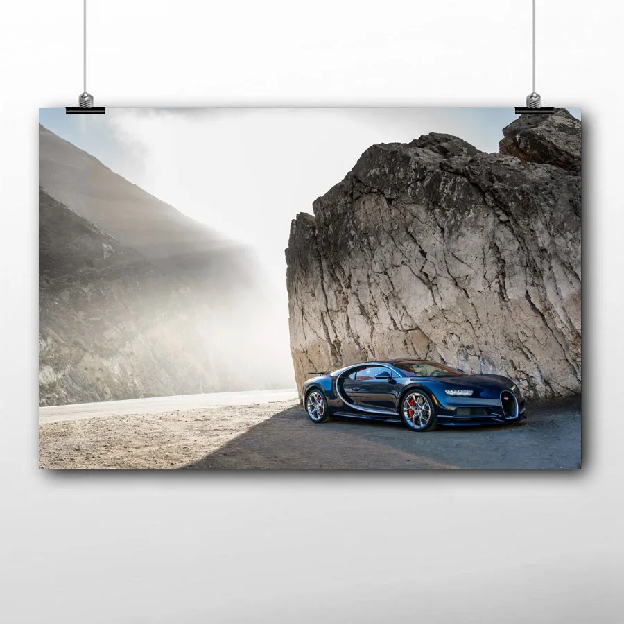 Черный Супер автомобильный плакат Bugatti Chiron Sport Auto Wall Art Холст печать для декора гостиной картина в рамке - Цвет: Черный