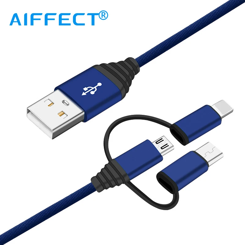 AIFFECT usb зарядный кабель для iPhone аксессуары 3 в 1 микро USB huawei samsung Android type c кабели