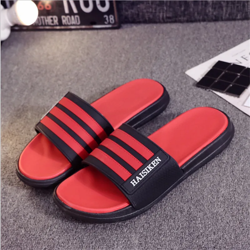 Slippers Men Shoes EVA Man Woman Couple Flip Flops Soft Black Red Stripes Casual Summer Male Chinelo Masculino