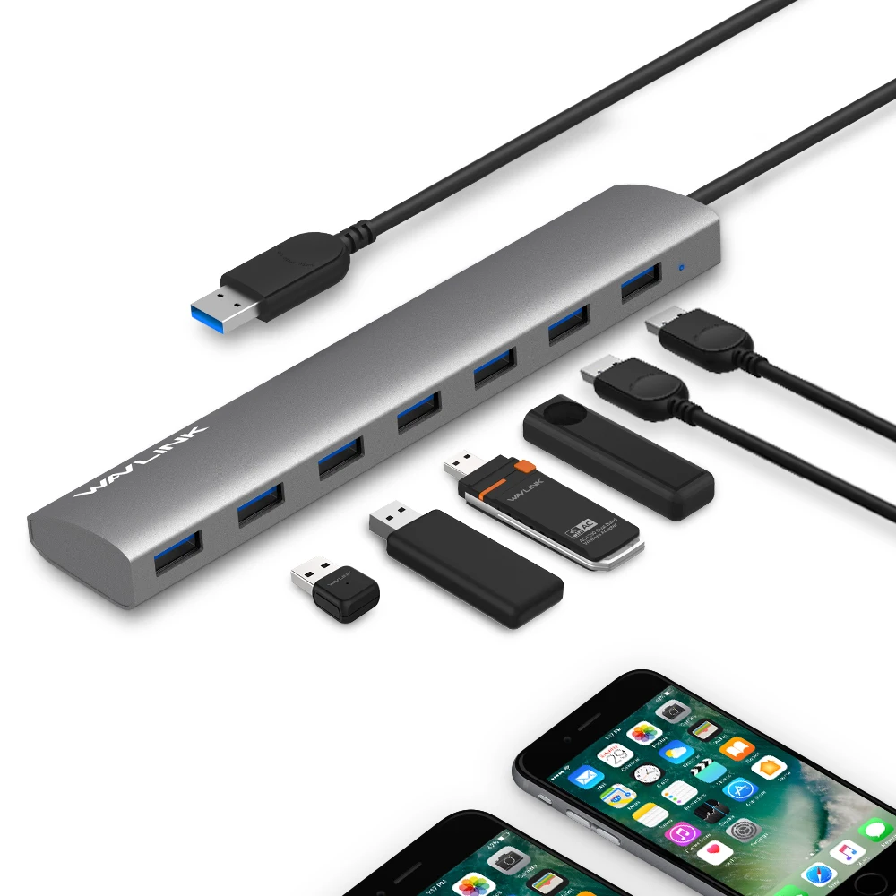 Super speed 7-Порты и разъёмы USB 3,0 Алюминий концентратор с выходом 5 V/4A Мощность адаптер USB разветвитель 3,0 Sup Порты и разъёмы s microsoft Windows, MAC OS Wavlink