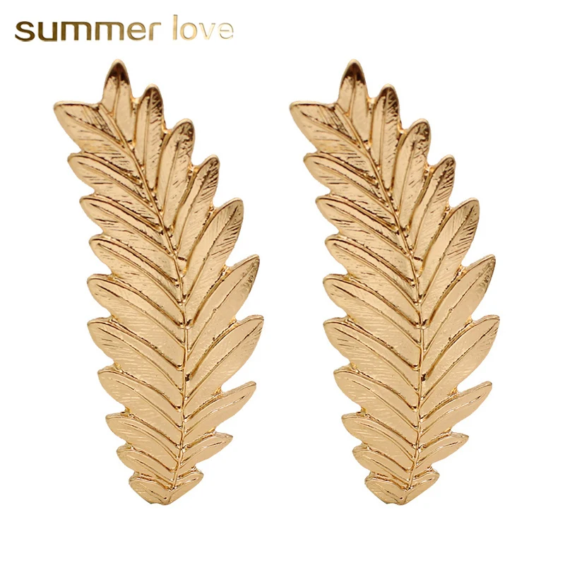Женские серьги гвоздики в форме листьев золотого цвета| |