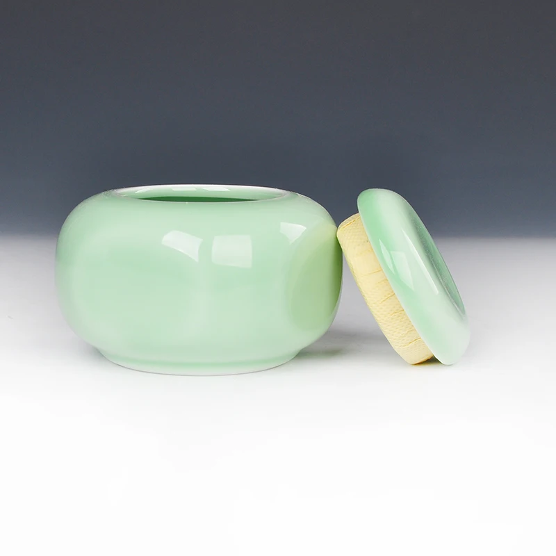 Керамическая чайная банка 50 грамм Caddy Jingdezhen Celadon нефритовый фарфор зеленый белый