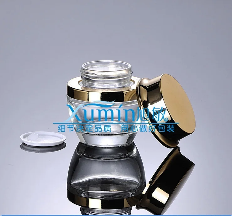50g clear glass cream jar with shiny gold aluminum lid, 50 gram cosmetic jar, packing for sample/eye cream, 50g bottle