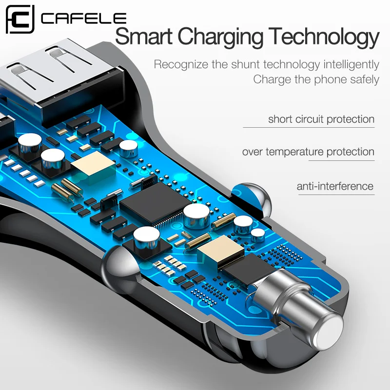 CAFELE мини USB Автомобильное зарядное устройство 5 В/3A Быстрая зарядка двойной для
