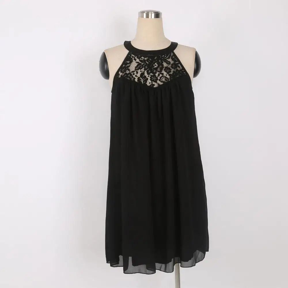 Women Summer New Fashion Vestidos Ladies Casual Lace Decoration Sexy Sleeveless Short Mini Chiffon A-Line Little Black Dress | Женская