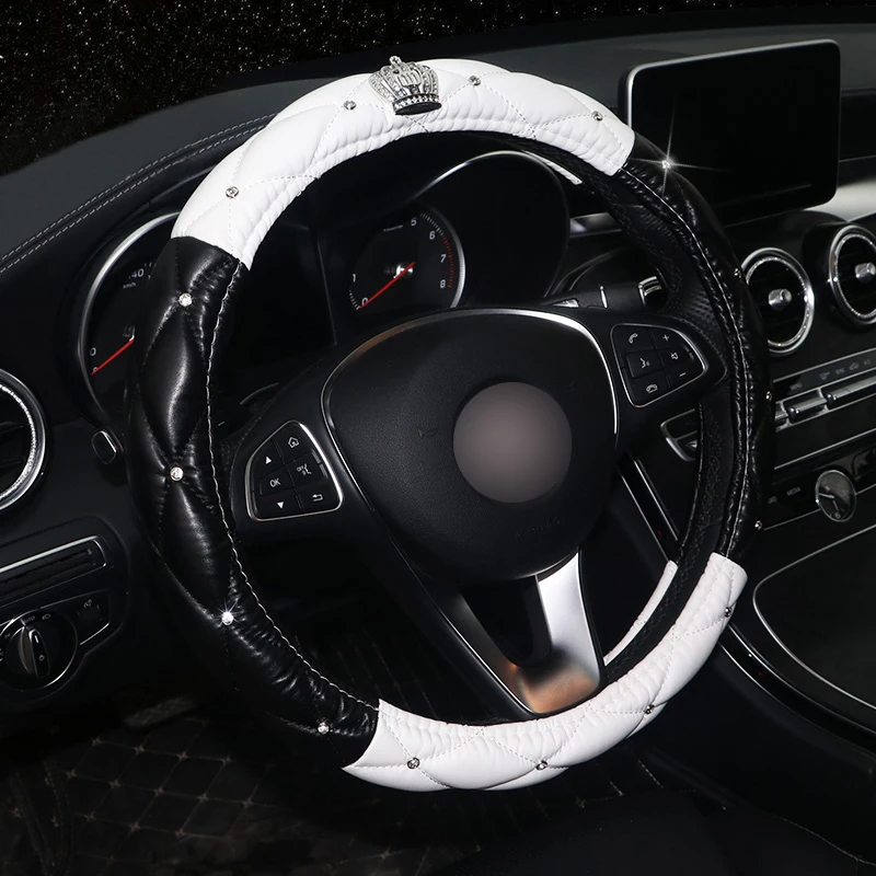 Роскошные Алмазные короны Кожаные чехлы рулевого колеса автомобиля Bling Crystal Авто ручка крышка интерьер автомобиля аксессуары для девочек