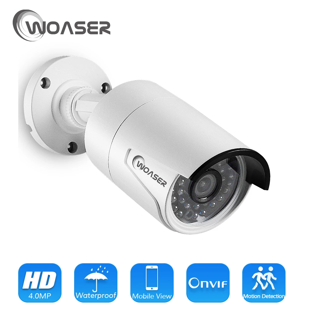 Woaser H.265 CCTV 4.0mp ov4689 48 В POE IP Камера 2592*1520 ИК в/Открытый ONVIF Водонепроницаемый HD видео