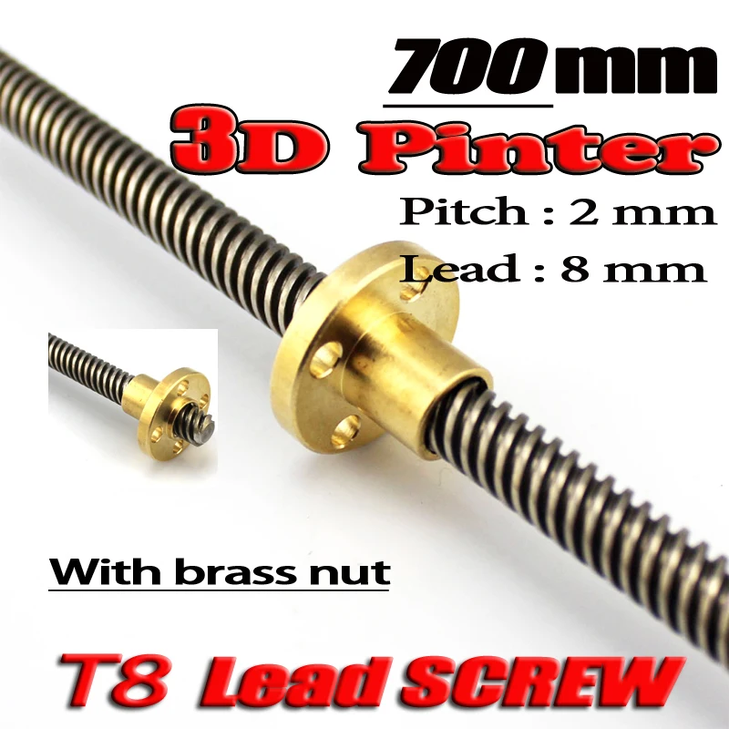 

3D Printer THSL-700-8D Lead Screw Dia 8MM Pitch 2mm Lead 8mm Length 700mm with Copper Nut Free Shipping