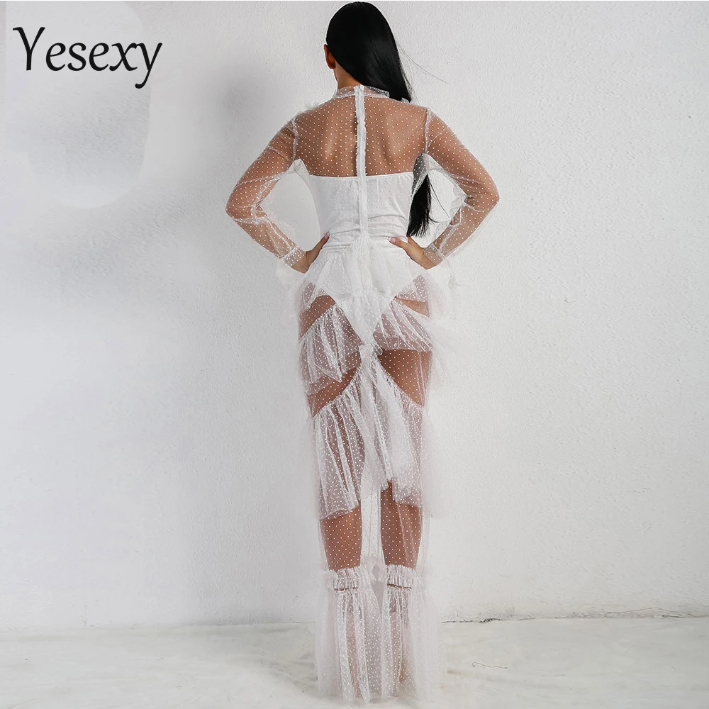 Yesexy 2021 с О образным вырезом длинным рукавом Прозрачная Сексуальное Платье