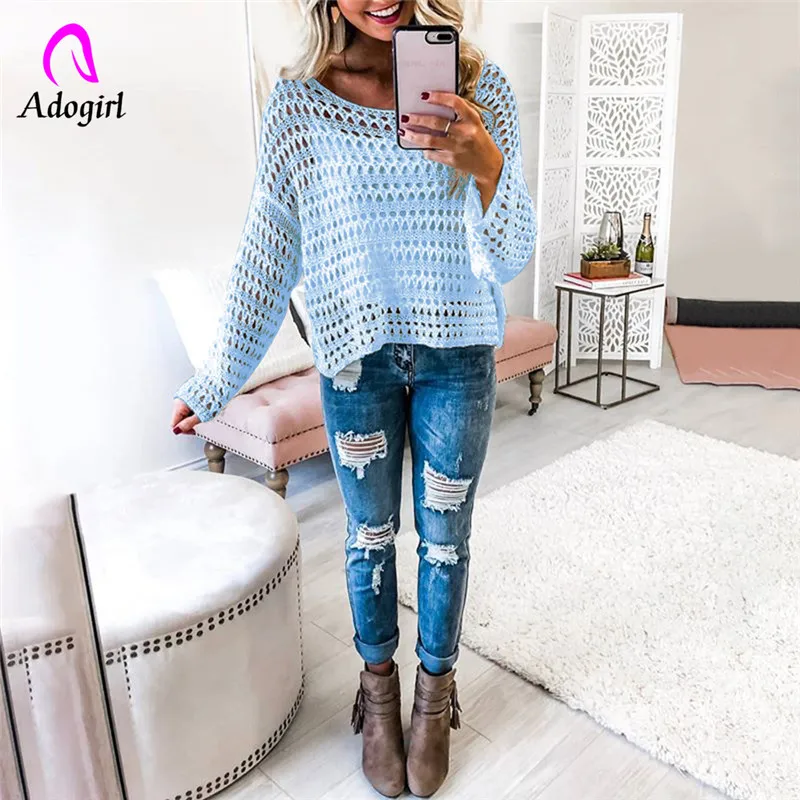 Женская шерстяная трикотажная рубашка Adogirl Свободная одежда с вырезами