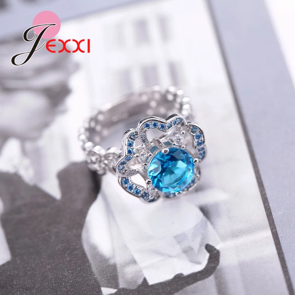 Women Crystal 925 Sterling Silver Rings Hollow Out Design Cubic Zirconia Anniversary Ring Accessory Ringen Band Jewelry | Украшения и