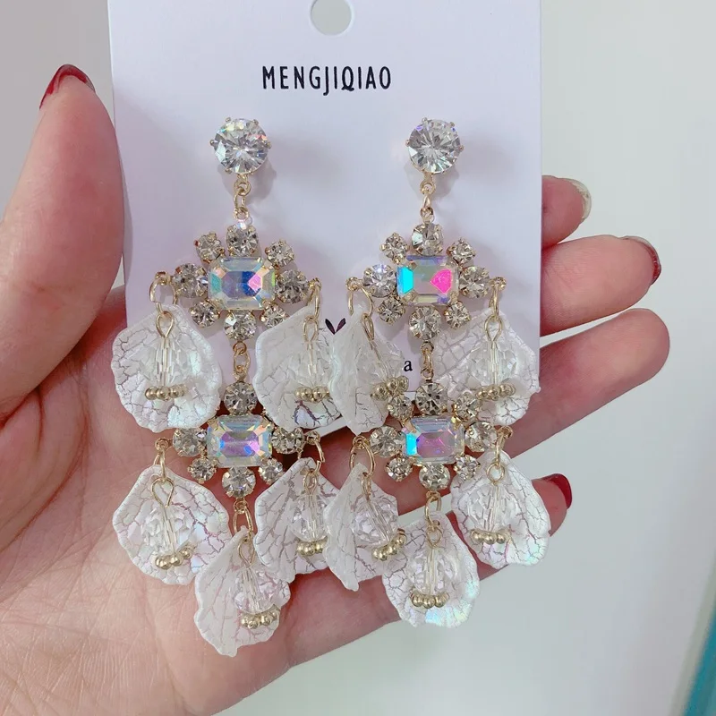 MENGJIQIAO корейский Блестящий кристалл сердце Висячие серьги для женщин Мода оболочки Стразы Букле д 'ореиль вечерние ювелирные изделия подарок - Окраска металла: shell square