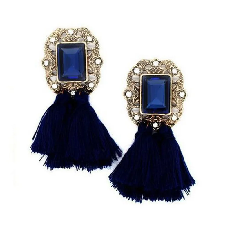 Богемные хрустальные висячие серьги с кисточками винтажные этнические длинные