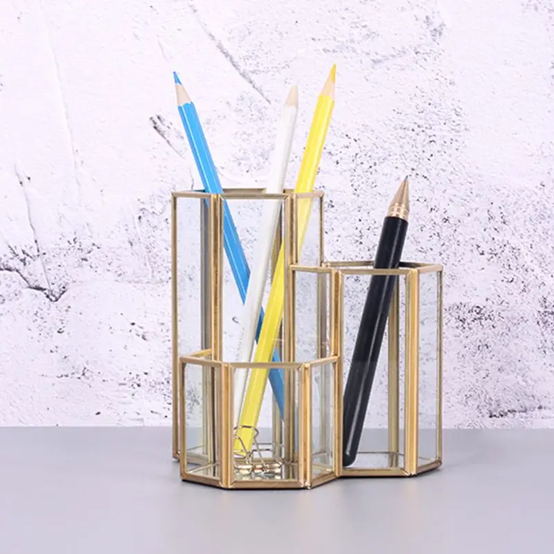 Hollow Three Hexagons Pen Holder Makeup Brushes Vase Storage Box With Nordic Style Home Office Desk Container Tool qiang | Канцтовары